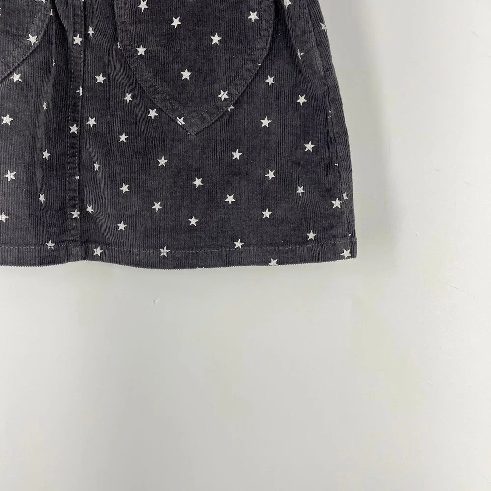 Mini Boden Girls Gray Corduroy Star Print Skirt Heart Pockets Size 7-8Y 32504